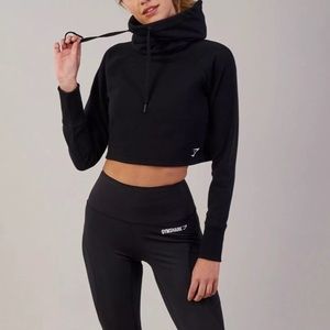 Gymshark slouch cropped hoodie black